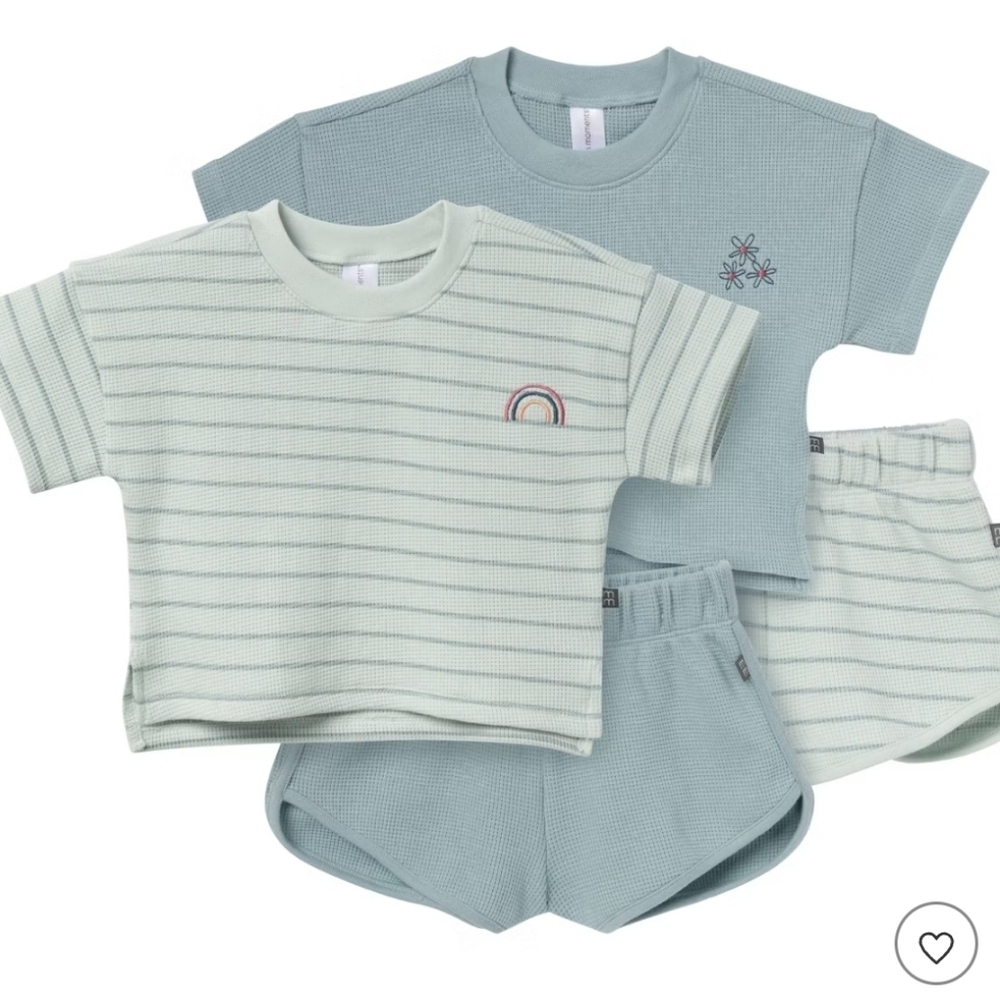 Modern Moments By Gerber 4 Piece Set T-Shirt Shorts Sky Blue Stripe Sz 18mo NEW